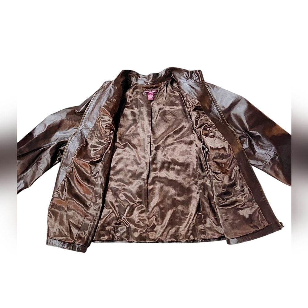 Jessica London Leather Jacket 26W Brown Plus Size 3X Quilted Moto - Picture 7 of 12